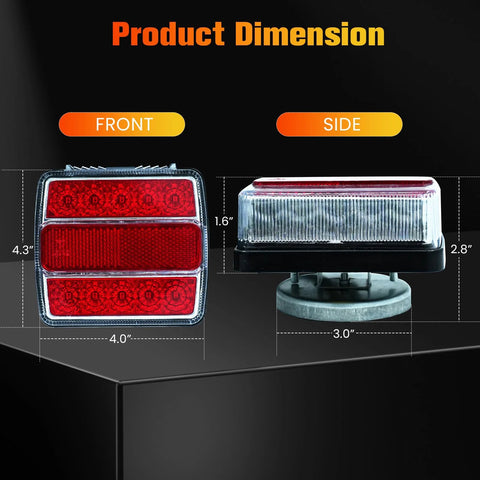 dreamdragon 12V LED trailer taillight kit; front red taillight and side clear-lens lamp, 4.0 in W x 4.3 in H