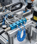 Image of a Two Way Five Port Pneumatic Manifold With G1 Quarter Ports For High Flow Air Distribution in a CNC machine setup
