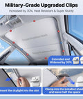 Military-Grade upgraded clips for Slick Tight Custom Fit Sunshade For Tesla Model Y Juniper 2025 2026 Glass Roof, heat resistant design.