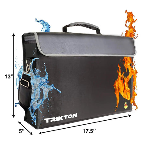 XXL Boss Level Fireproof And Waterproof Document Bag With TSA Lock For A3 And Legal Size Files, with flames and water design