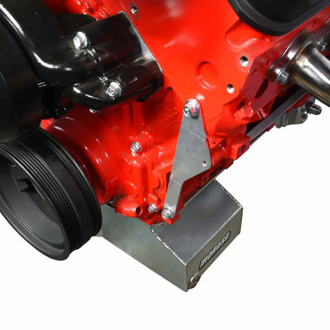 GM LS Truck Iron Block Interior Third Hole Bracket Low Mount Accessory Mount For Alternator And Fuel Pump Replaces Missing Casting Boss Fits Silverado LM7 LQ4 L59 LQ9 LMG L96 LC8 Engines installed on red LS iron block