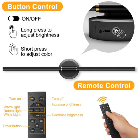 Premium Rechargeable LED Wall Sconces Set Of Two With Remote Control, black button control and remote for brightness adjustments.