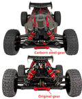 Comparison of carbon steel differential gear set 43T main diff gear and 10T input gear for Arrma RC car upgrade.