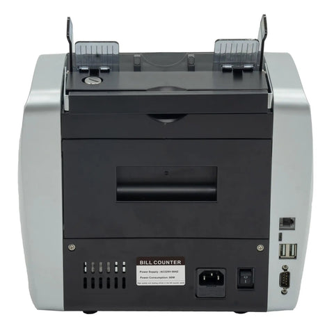 Back view of Touch Screen Currency Counter For Mixed Denominations With Bank-Grade Counterfeit Detection, USD Database, And Multi-Detector Sensors
