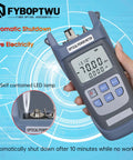 FYBOPTWU 3-in-1 fiber optic tester with optical power meter and VFL; gray handheld unit, front view, LCD -70.0 dBm