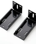 Pair of heavy duty rear mount brackets for soft close cabinet drawer slides, black metal, angled view, 45mm wide, 20 pack.