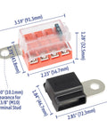 ST Blade Fuse Block Battery Terminal Mount 4 Way Kit Built To Handle Beefy Power with dimensions labeled image