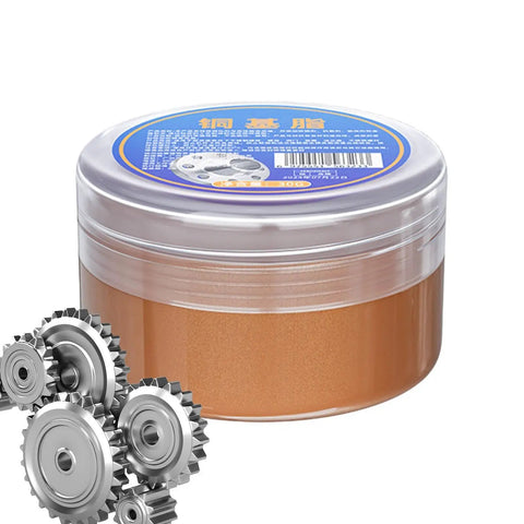 Copper Grease High Temperature Assembly Lubricant Pro Grade Heavy Duty For Industrial And Automotive Tool Repair tub next to gears