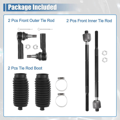 6 Piece Front Inner Outer Tie Rod Ends Kit With Boots For Ram 1500 2013-2018 5-Lug And Ram 1500 Classic 2019-2022 Drag Link Steering Suspension Replacement, parts layout