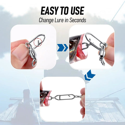 Step-by-step use of 30 Pack Fishing Speed Clips Quick Change Snap Swivels With Ball Bearing Swivels for Quick Lure Change