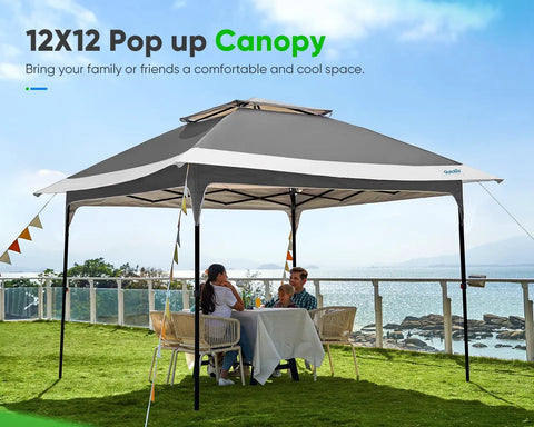 12x12 Pop Up Gazebo Canopy Tent One Person Setup Easy Portable Instant Folding Shelter With UV50 Protection for backyard use