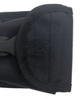 Close-up of black Scuba Diver Trim Weight Pocket Nylon Belt Bag With Quick Release Buckle, 600D Oxford Cloth material.