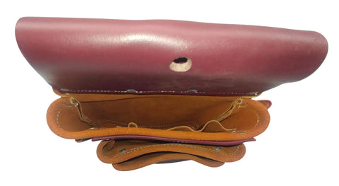 Top view of Real Deal Leather Framer’s Rig Tool Belt With 15 Easy-Reach Pockets, showing leather pocket design.