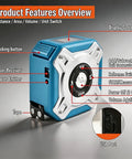 Hella Reliable Zero Hassle Two In One Laser Tape Measure With 131 Foot Laser Distance Meter showing features like buttons and display.