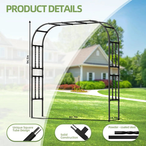 Go-To 6.9x7.9 Ft Square Tube Garden Arbor Trellis With Twisted Metal Design, diagram of stable arch structure