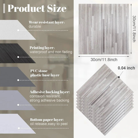 Diagram of No Fuss Peel And Stick Wood Grain Vinyl Floor Tiles 12 By 12 Inch 48 Pack Waterproof Self Adhesive Flooring layers