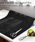 Automotive headliner fabric roll in black suede, foam backed, 96 by 60 inches, shown with scissors and tape measure.