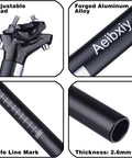 Heavy Duty Aluminum Bike Seat Post 27.2mm 30.9mm 31.6mm 350mm Length Fits Mountain Road BMX Bikes with adjustable head and safety markings.