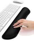 Cozy Memory Foam Keyboard Wrist Rest With Non Slip Base For Comfort And Pain Relief Ergonomic Mouse Pad Rest For Gaming Laptop And Computer Desk Use Cute Black displayed on desk