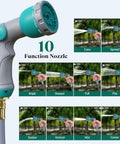 Retractable Garden Hose Reel With Lock At Any Length, 100 Ft Hybrid Hose, 10 pattern spray nozzle configurations grid