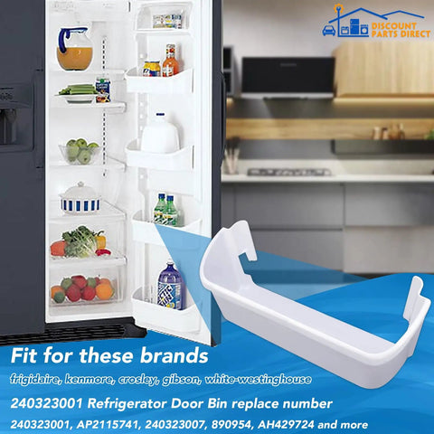 Two Pack 15.95 Inch Fridge Door Bin Side Shelf Replacement for Frigidaire Electrolux Kenmore, Fits 240323007, in kitchen view