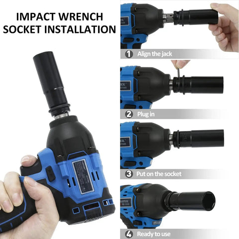 Cordless Brushless Half Inch Impact Wrench With 260 Ft Lbs Max Torque 2.0Ah Battery socket installation steps