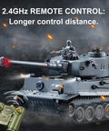 RC Military Tank Tiger I WW2 Battle Toy With IR Battle and 2.4GHz remote, turret rotating, lights, realistic details, shown in battle scene