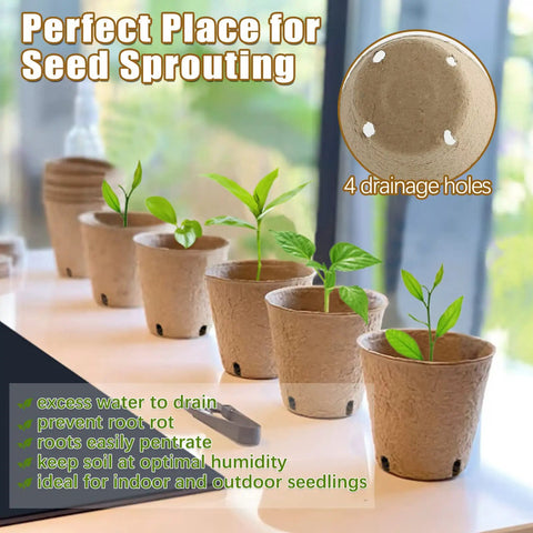 Biodegradable Seed Starter Pots Set 102 Pack 3.15 Inch With Drainage Holes For Seedlings Garden Plant Starters For Veggies And Flowers Includes Bonus 50 Plant Labels Easy Start No Fuss