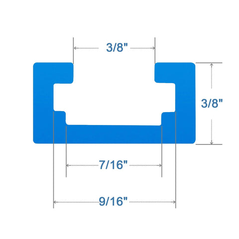 Solid As A Rock Blue Anodized Aluminum T Track Bundle With Wood Screws 48 Inches By Three Quarters Wide showing dimensions and profile.