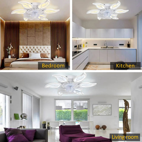 24.5 Inch Dope Modern Ceiling Fan With Lights Remote Control 6 Speed 3 Color Dimmable Silent Fandelier in various rooms