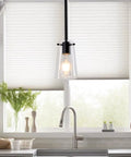 BESTWEST 3 Pack Pendant Lights Kitchen Island, clear glass pendant light above sink with matte black finish.