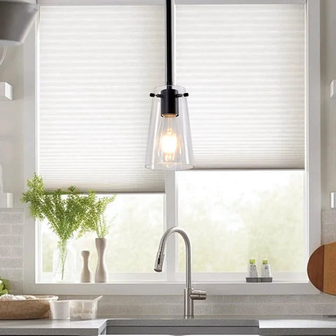 BESTWEST 3 Pack Pendant Lights Kitchen Island, clear glass pendant light above sink with matte black finish.