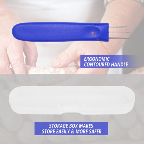 Two Pack 6.5 Inch 3 Prong Sausage Pricker Tools With Stainless Steel Needles, Non Slip Handles, And Storage Case