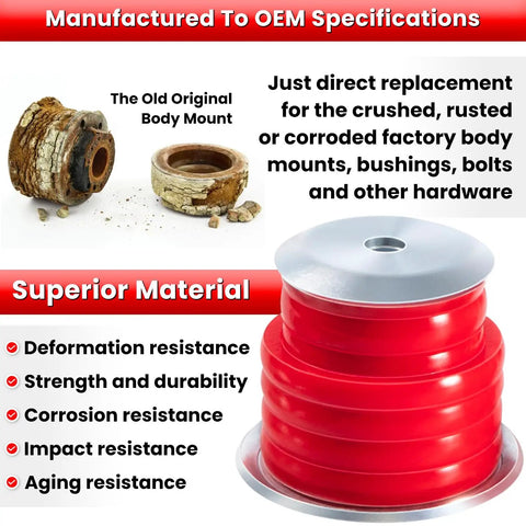 F Series Body Mount Bushing Kit With Polyurethane Cushions Steel Sleeves And Hardware For 1999 2007 Ford F250 F350 Super Duty 2WD 4WD XL XLT