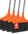 Four Pack Heavy Duty Angle Broom With Fifty Two Inch Handle And Tough Split Bristles For No Sweat Floor Cleanup In Garages Kitchens And Patios.