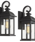 Two Pack Outdoor Wall Sconces, Waterproof Exterior Porch Lanterns With E26 Socket, Anti Rust Matte Black Finish And Seeded Glass Lampshade