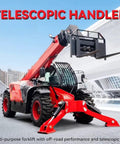 Heavy Duty Telescopic Forklift Handler With 7 To 18 Meter Intelligent Boom Extension And 4WD Mobile Telehandler in red with a telescopic arm.