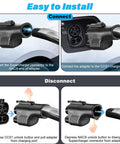 Rugged Nacs To Ccs1 Ev Charger Adapter for Hella Fast DC charging, showing connection and disconnection steps.