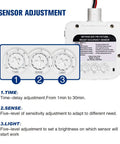 Ceiling Mounted Occupancy Motion Sensor Switch, 360 Degree Passive Infrared Detection, Automatic High Bay Light Control sensor adjustment knobs