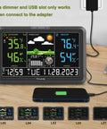 Indoor Outdoor Weather Station With Large Digital Display and Wireless Thermometer on desk showing temperature and humidity