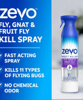 Fast Acting Flying Insect Killer Spray Tough Love Formula For Home Nukes Fruit Flies Gnats House Flies And Mosquitoes On Contact with blue and purple label.