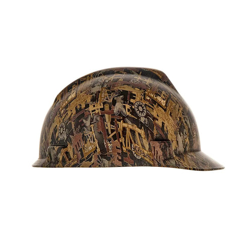 Hydro Dip V-Gard Cap Style Safety Hard Hat With Fas-Trac III Ratchet Suspension High Density Polyethylene Shell Oilfield Camo