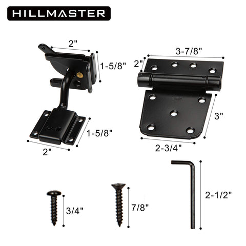 Heavy Duty Gate Latch Kit For Wood And Vinyl Fences With Self Locking Gate Latch And 2 Pack 3.5 Inch Spring Tee Hinges Black Finish