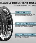 4 Inch Dryer Vent Hose 10 Feet Flexible PVC Duct For HVAC Ventilation Built Tough Three Layer Aluminum Foil Construction Fire Resistant Safe To Use Durable Air Duct With Two Hose Clamps
