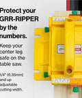 GRR Ripper Safe Rip Upgrade Kit For Table Saw Safety view from above, highlighting orange cursor and center leg guard features.