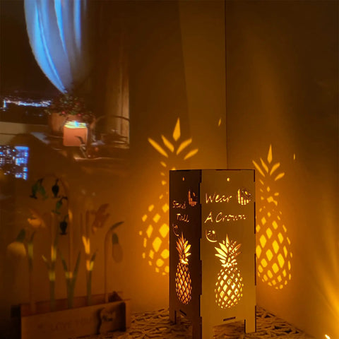 Cozy 13.5 Inch Pineapple Lantern Wooden Farmhouse Decor glowing warmly indoors, showcasing pineapple motif and coastal style ambiance.