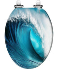 Generic Elongated Resin Toilet Seat for Bathroom with wave design, 18.5 inches long, suitable for elongated toilets.