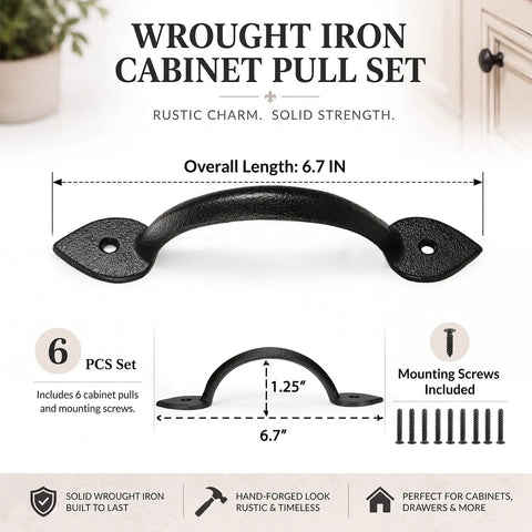 Heart Design Wrought Iron Cabinet Pulls 12 Pack 6.7 Inch Matte Black Built Tough Drawer Handles For Wardrobe Cupboard Gate And Barn Door With Mounting Screws Rustic Antique Style Hardware, 6.7 inch pull with screws