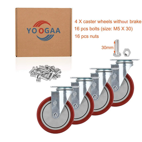 Heavy Duty 5 Inch Swivel Caster Wheels Set Of 4 No Noise 360 Degree Plate Caster With High Load Capacity 1500 Lbs