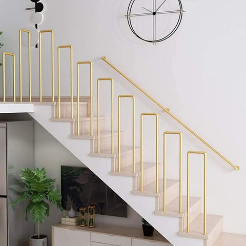 Straight Up Slick Modern Stairs Handrail For Indoor Outdoor Steps Easy Wall Mount Safety Banister Gold Finished on staircase